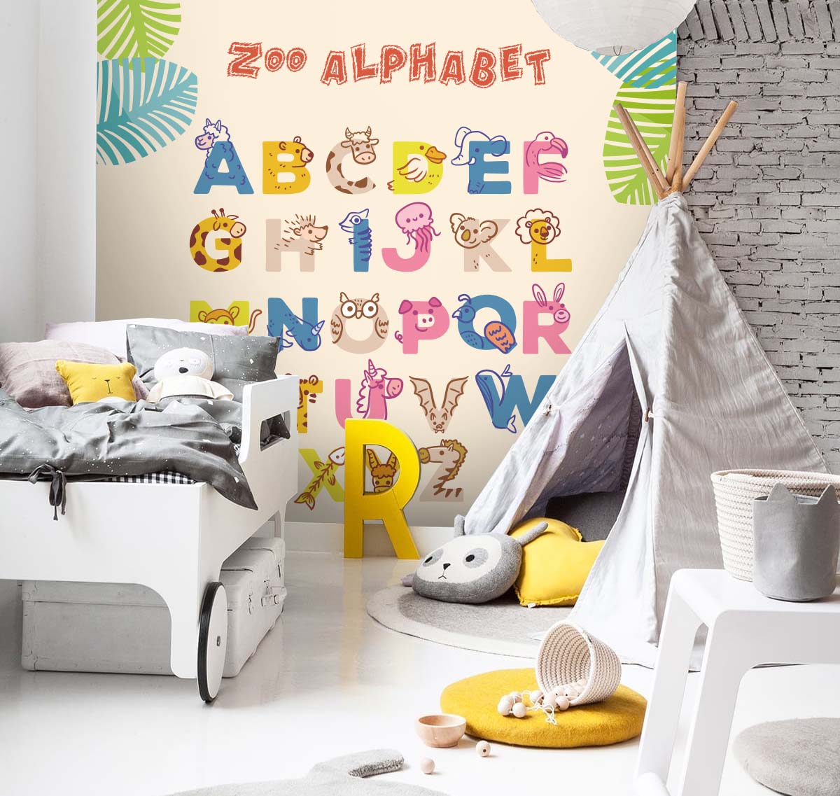 3D Cartoon Color Animal Letter Wall Mural Wallpaper 9