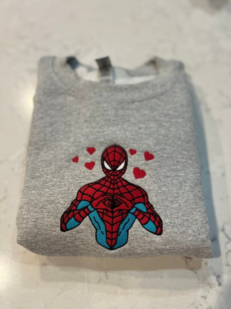 Spiderman Embroidered Sweatshirt Crewneck, Valentines Love Spiderman Embroidered T-Shirt Sweatshirt Hoodie