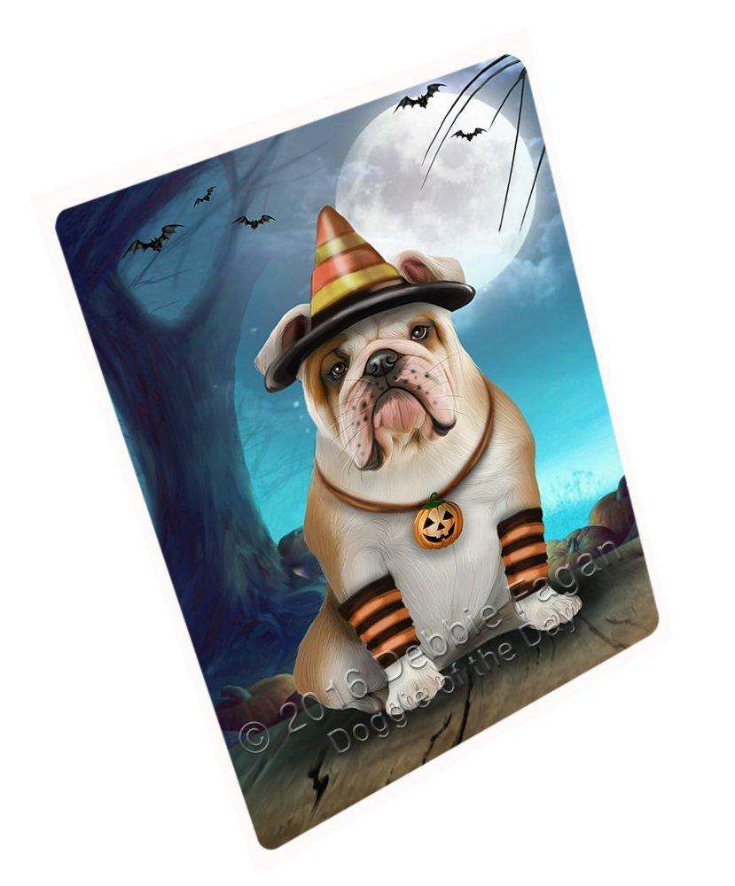 Happy Halloween Trick Or Treat Bulldog Dog Candy Corn Art Portrait Print Woven Throw Sherpa Plush Fleece Blanket