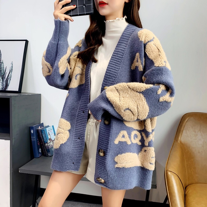 Wool Vintage Cute Teddy Bear Sweater Cardigan Women 2020 Winter Korean Style V Neck Overcoat Knitted Harajuku Oversize Ladies alx