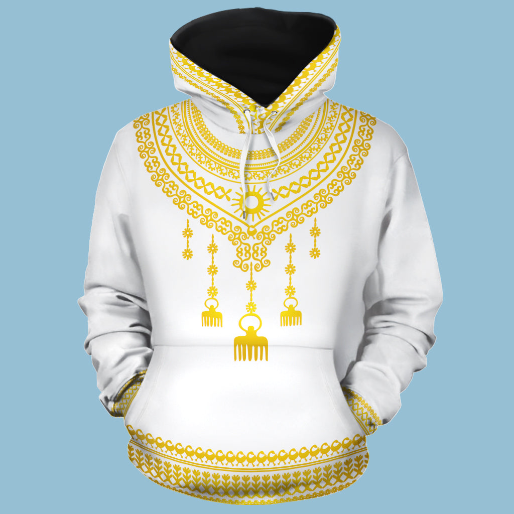 White & Gold Dashiki Adinkra Pattern  All-Over Hoodie