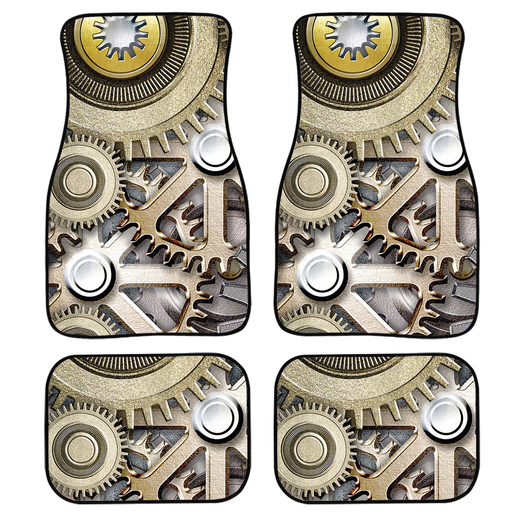 Steampunk Metallic Gears Print Front And Back Car Floor Mats, Front Car Mat