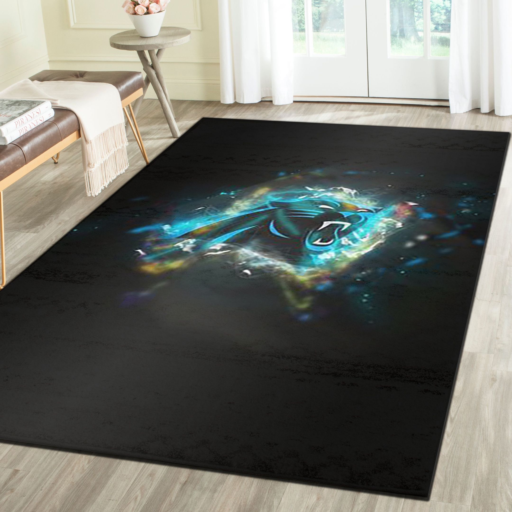 Carolina Panthers Area Rugs, Football Team Living Room Carpet, Sports Floor Decor