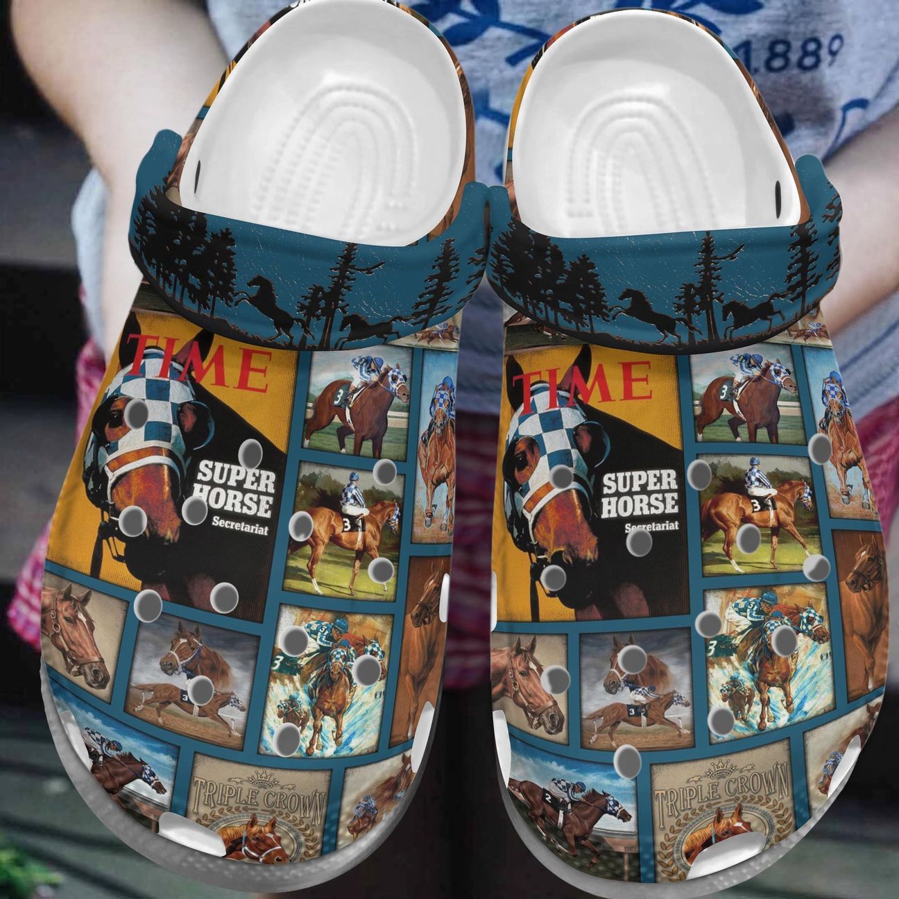 Horse Racing Personalize Clog, Custom Name, Text, Fashion Style For Women, Men, Kid, Print 3D Whitesole