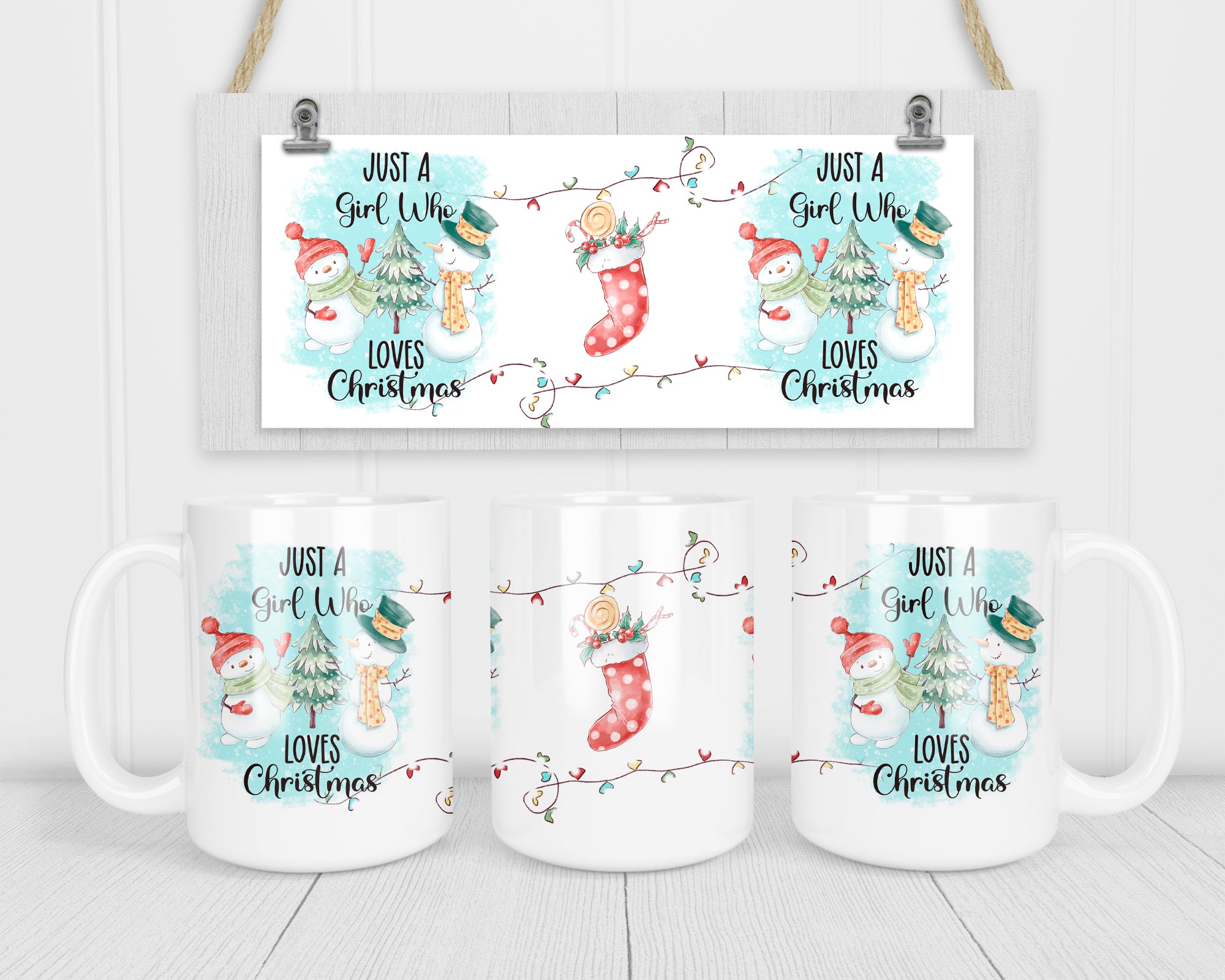 Christmas Coffee Mug Just A Girl Who Love Christmas Gift Adorable Snowman Winter Coffee Mugs Illustrated 15 Oz. 20 Oz. Jumbo Giant Cup