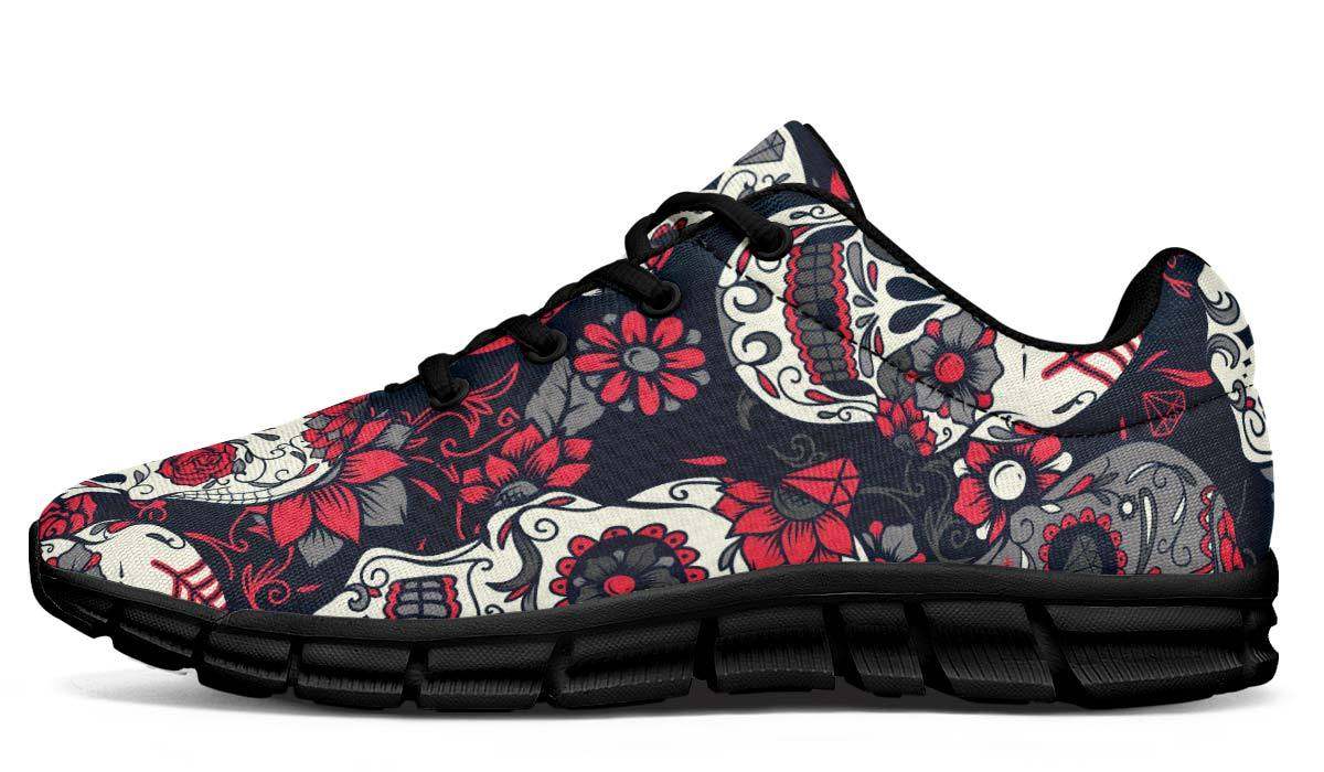 Sugar Skull And Red Flowers Breathable Sneakers Custom Shoes