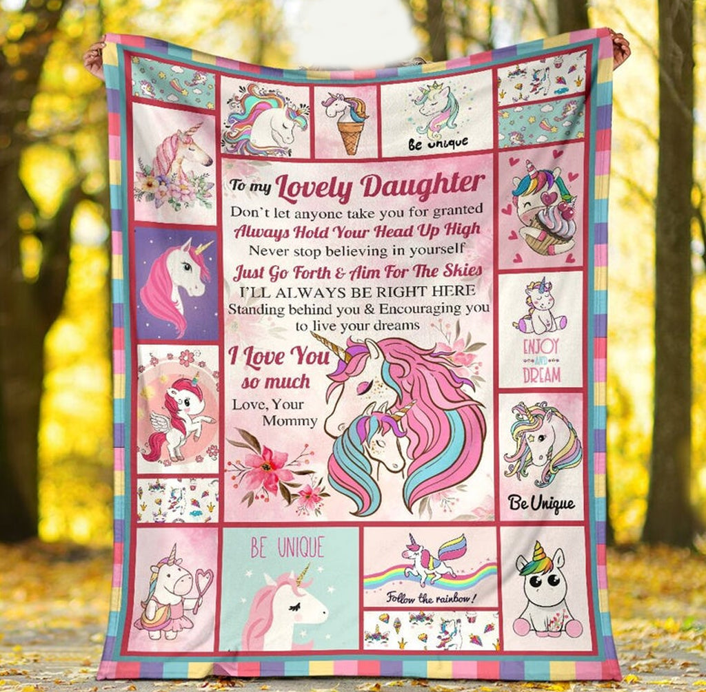 To My Lovely Daughter Always Hold Your Head Up High, Unicorn Maternal Fleece Blanket Home Decor Bedding Couch Sofa Soft And Comfy Cozy Gift From Mommy