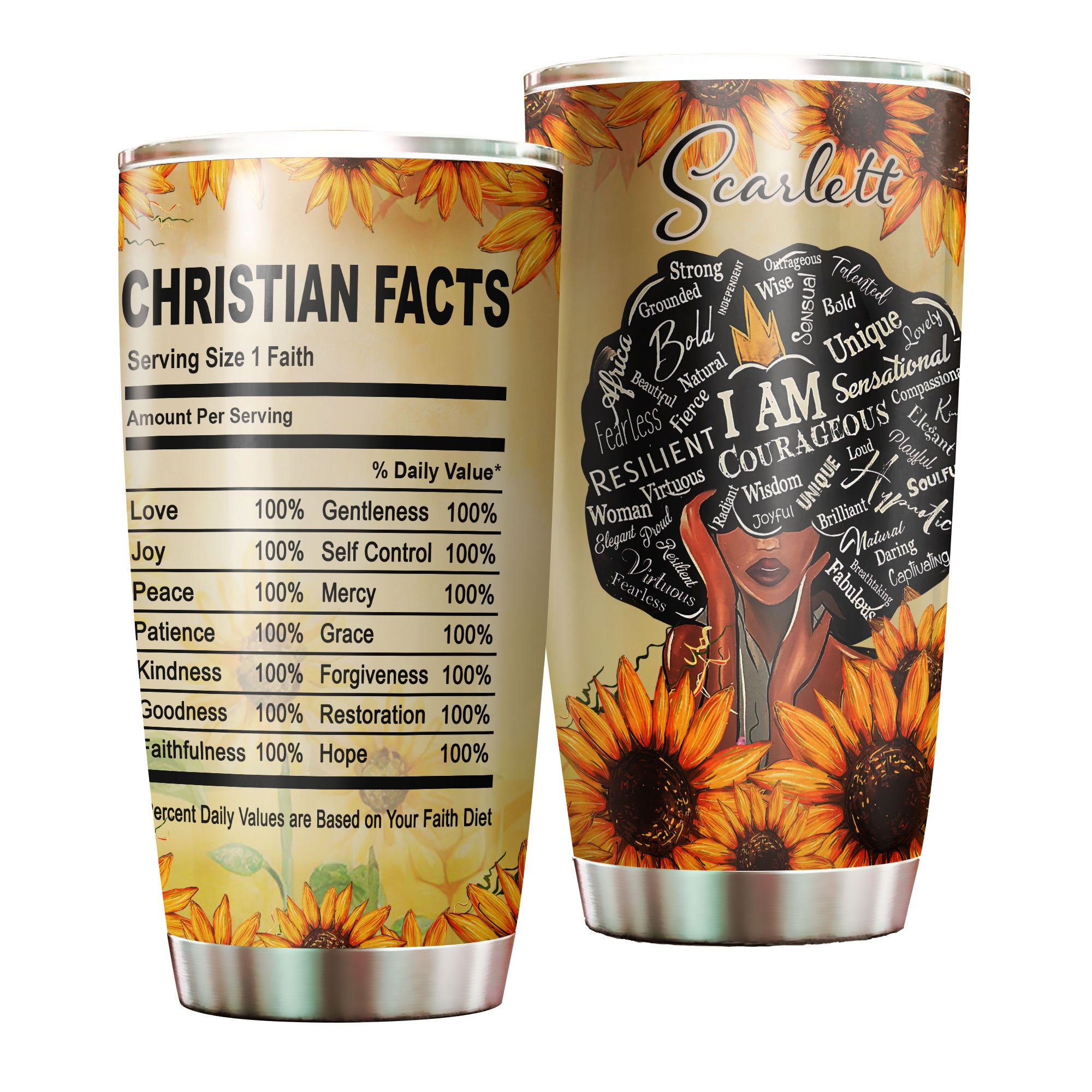 Personalized Christian Facts Stainless Steel Tumbler – Customized Double-Walled Insulation Travel Thermal Cup With Lid Gift For Christian Black Queen