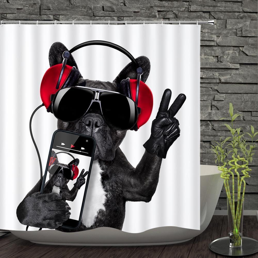 The Funny Dog Listening Music Graphic Design 3D Printed Shower Curtain Gift Home Decor