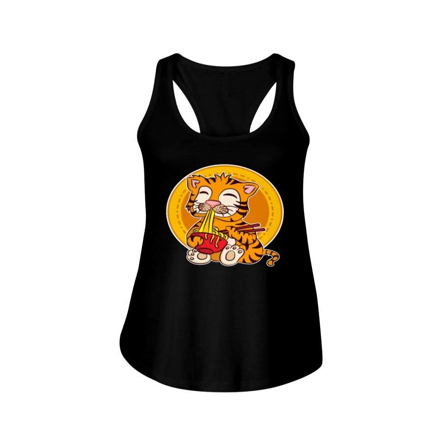 Tiger Ramen Cute Design Foodaholic Gift Ladies Flowy Tank