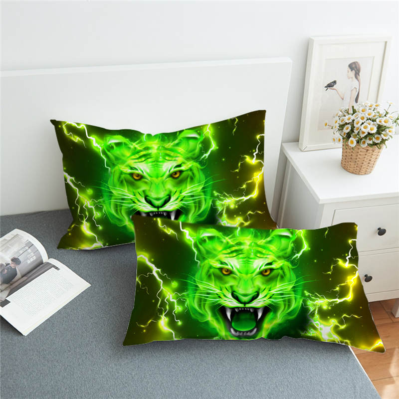 Bright Green Tiger Pillowcase