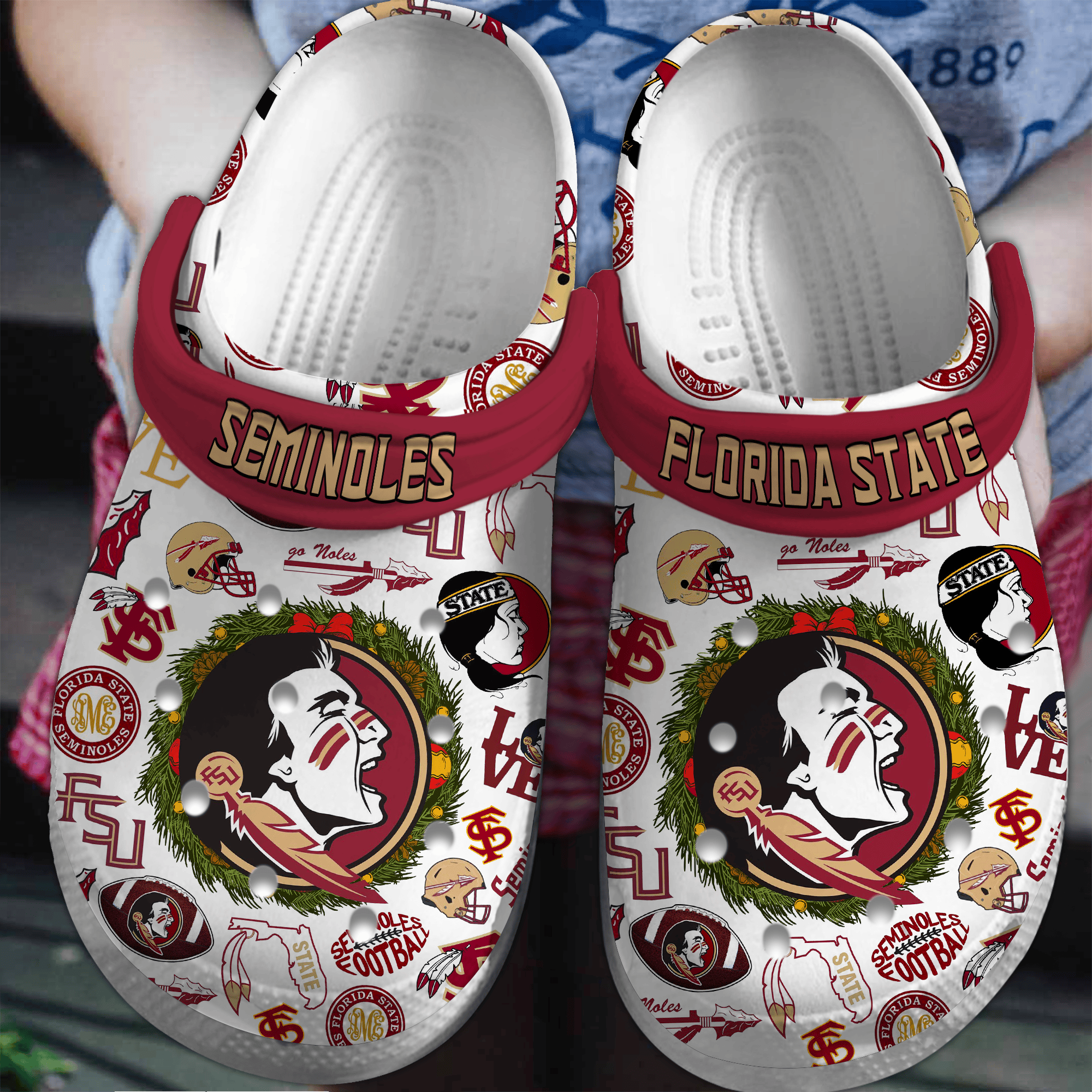 Merry Christmas Florida State Seminoles NCAA Sport Crocss Crocband Clogs Shoes Comfortable For Men Women and Kids