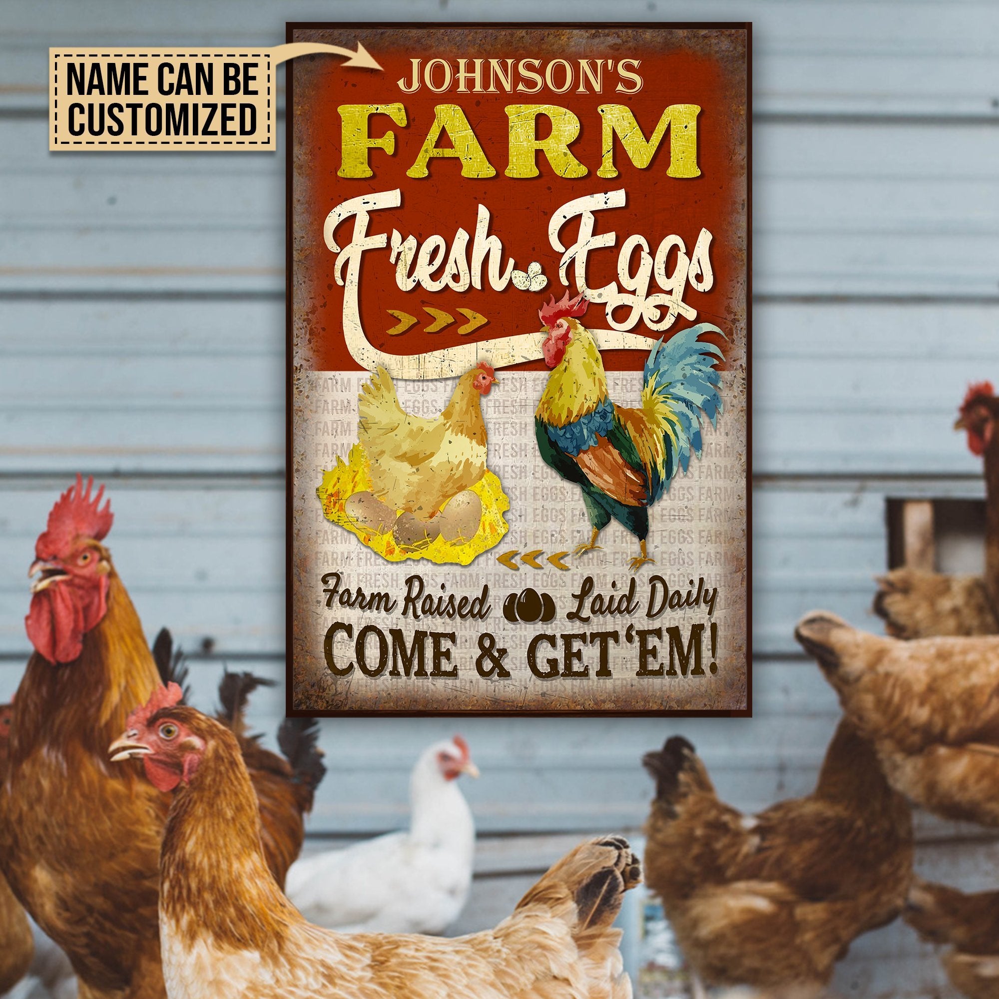 Aeticon Gifts Personalized Chicken Fresh Eggs Come And Get Canvas Mom Dad Gift Home Decor