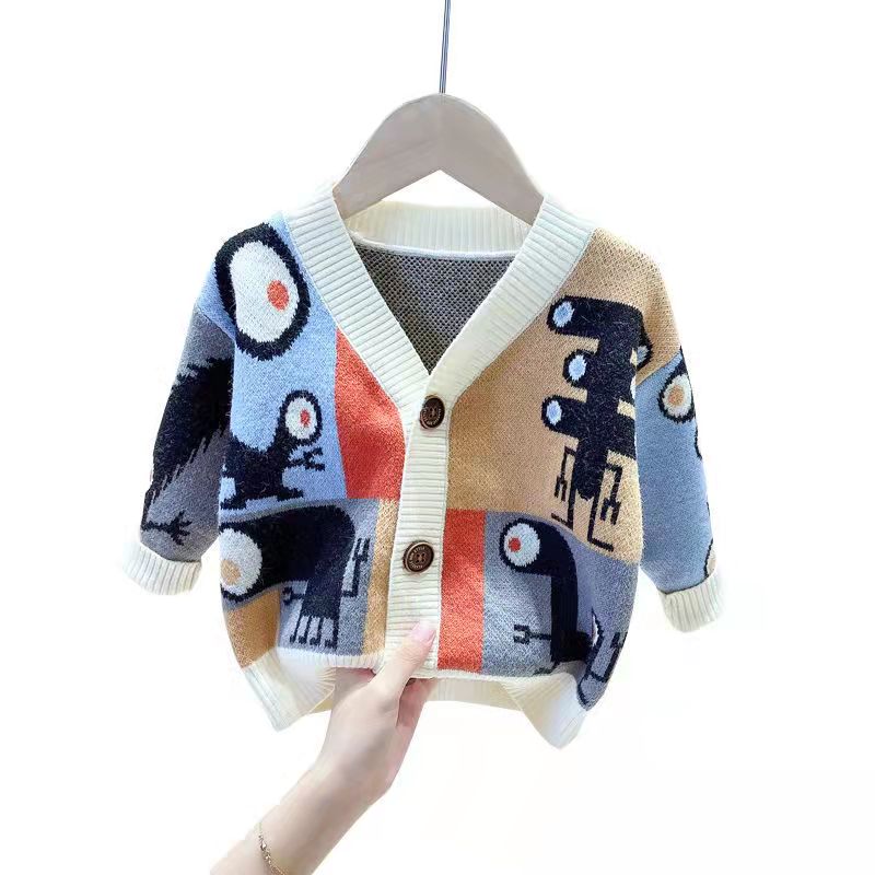 Boys knitted cardigan spring children’s jacket 2022 new casual boy baby foreign style sweater children’s spring and autumn cloth alx