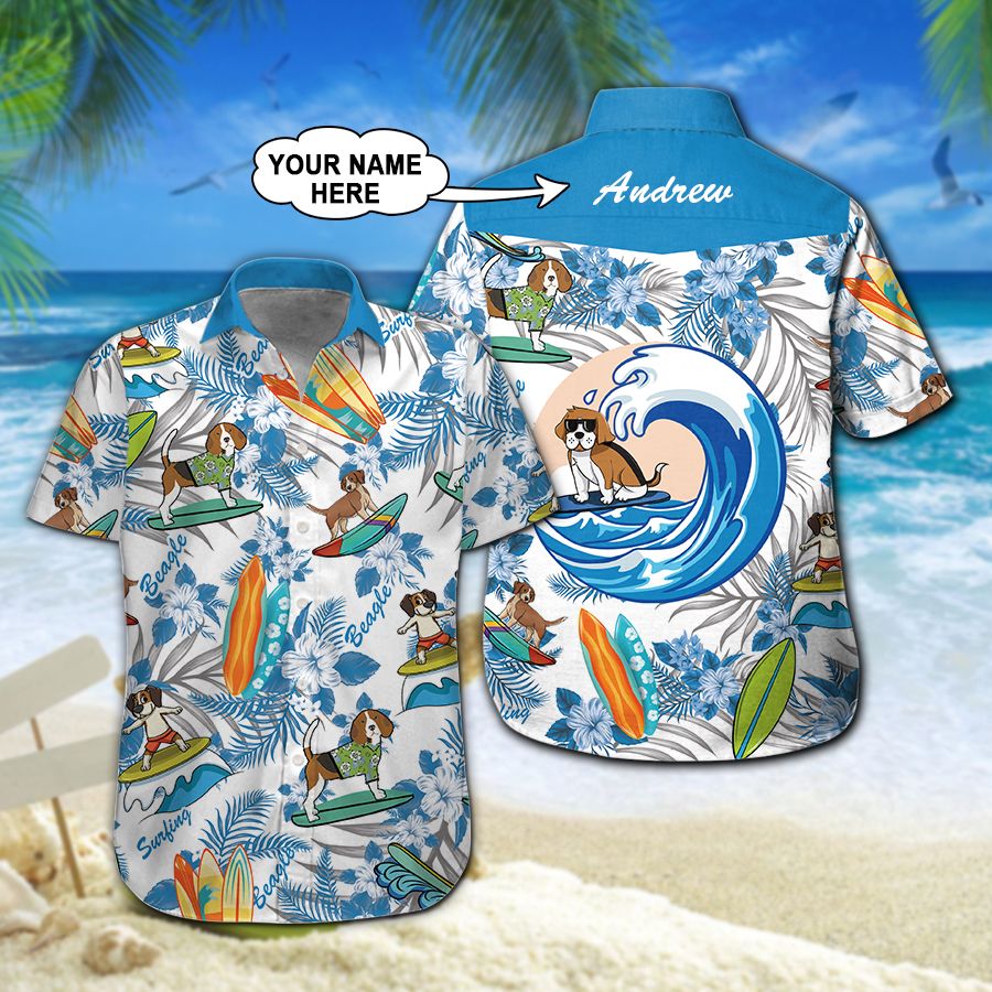 Beagle Surfing Custom Name Hawaiian Shirt 210 ND4555