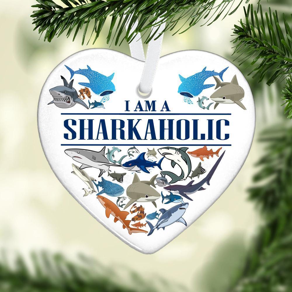 I Am A Shark Aholic Heart Ceramic Ornament Christmas Ornament Christmas Gift Ideas