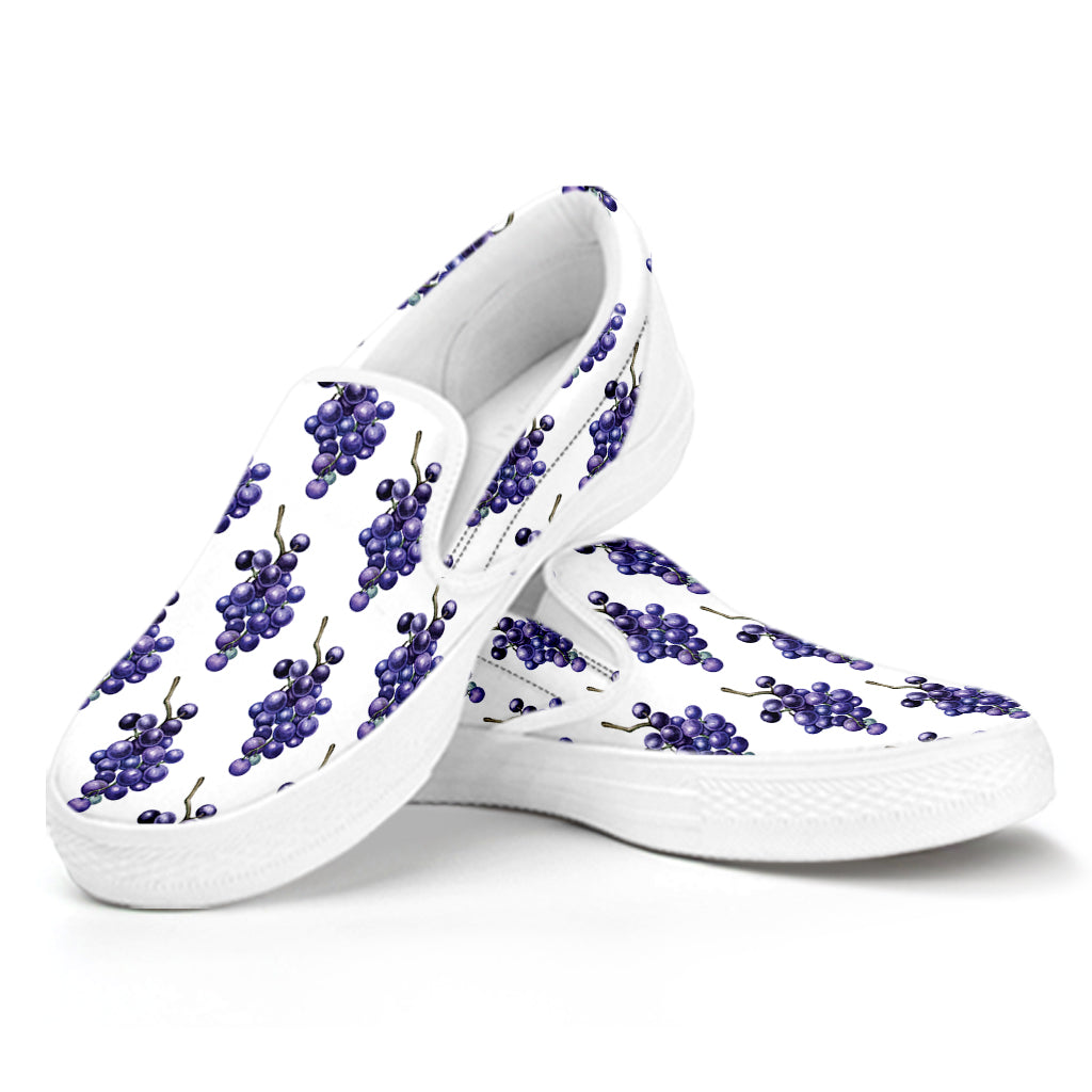 Watercolor Grape Pattern Print White Slip On Shoes