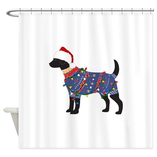 Black Lab Ugly Christmas Sweater Shower Curtain