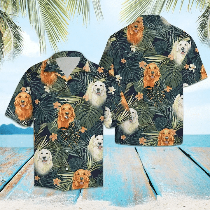 Golden Retriever Tropical Plant Hawaii Hawaii Aloha Shirt For Dog Lover Ha56106