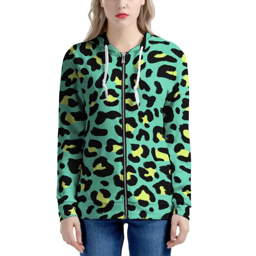 Green Leopard Women’s Zip Up Hoodie