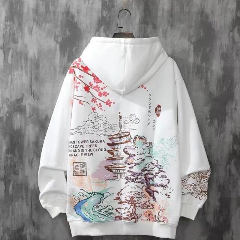 Chinese Style Men Hoodie Plus Velvet Harajuku Style Sweatshirt Loose Hoodie Trendy Brand Hip-Hop Student Hoodie Men alx