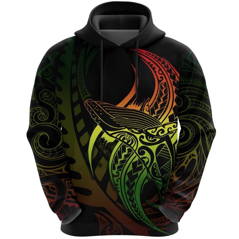 Maori Hoodie Whale Tattoo, Humpback Whales New Zealand Pullover Hoodie Rasta K4