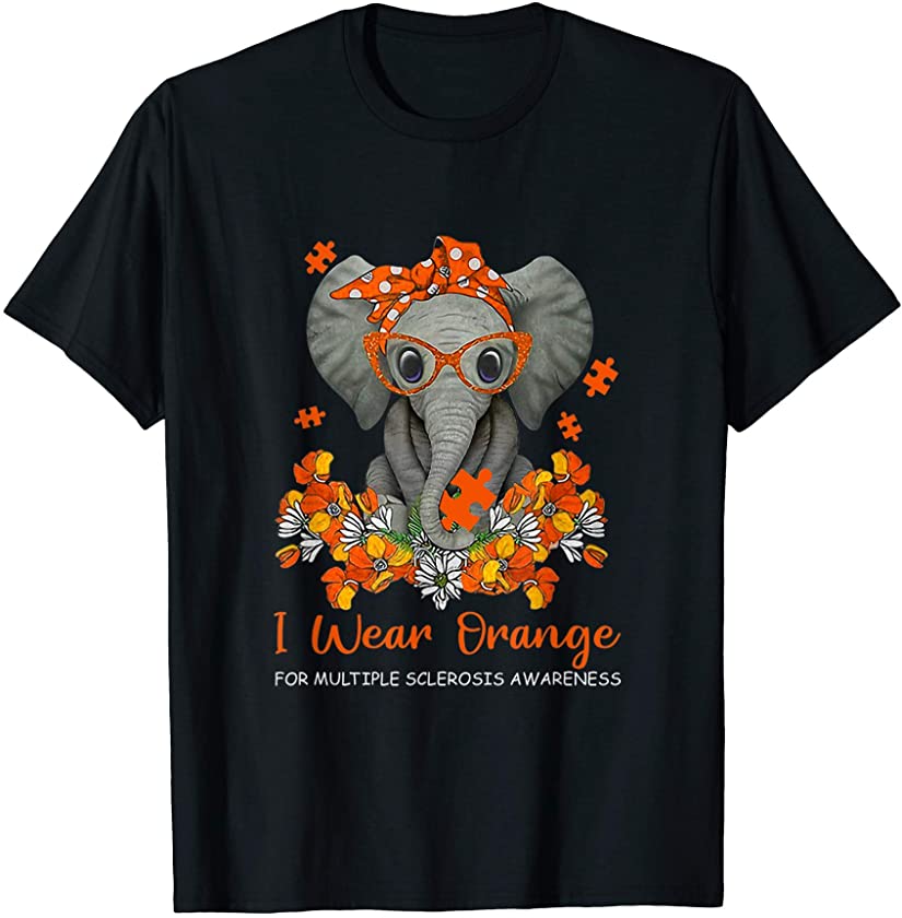 I Wear Orange For Multiple Sclerosis Awareness Elephant Gift T-Shirt