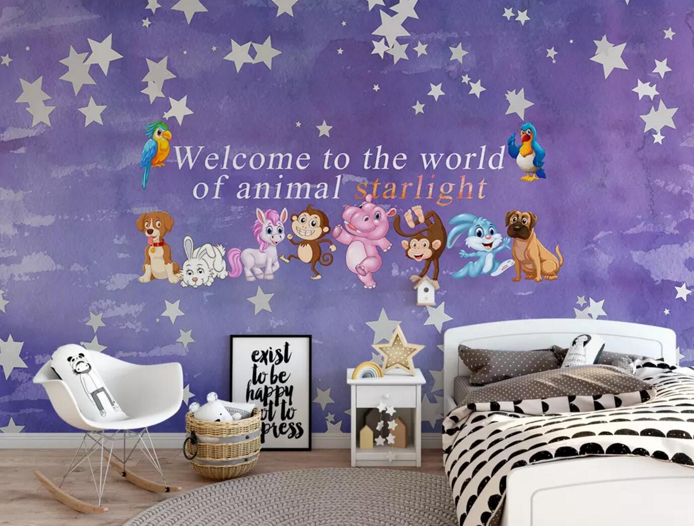 3D Color Cartoon Animals Wall Mural Wallpaper 470