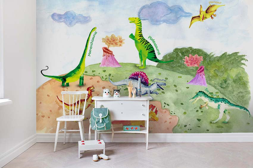 3D Hand Drawn Mountain Dinosaur Wall Mural Wallpaper Lqh 95