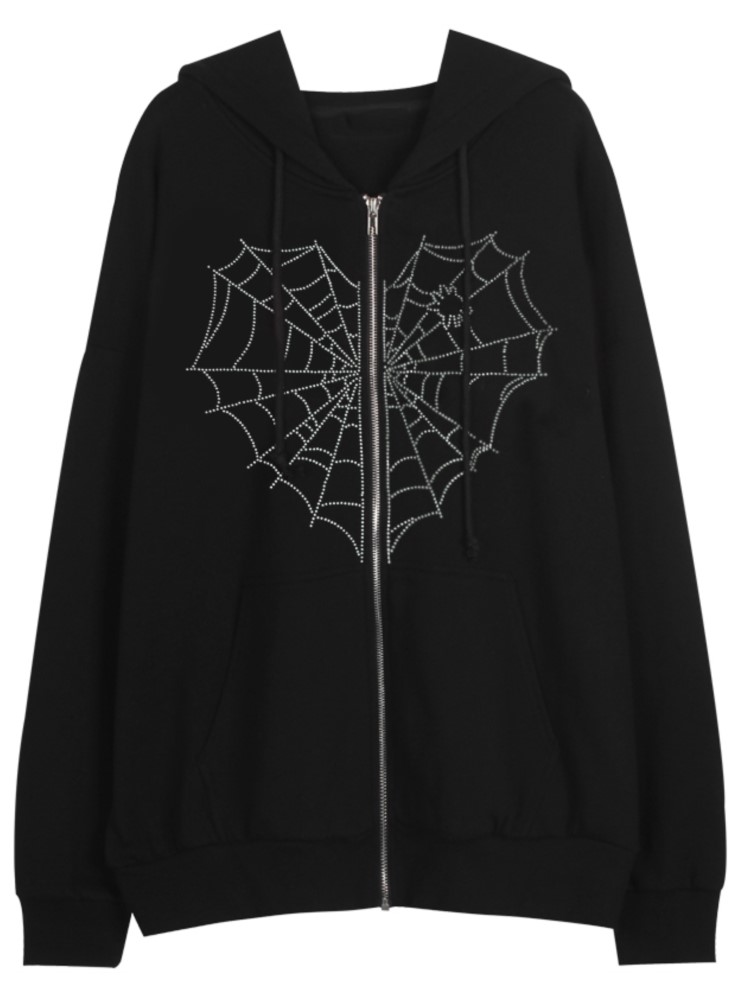 Y2K Spider Web Hot Diamond Printing Artwork Autumn Winter 2022 Sports Women’s Sweater Gothic Sweater Fashion Casual Streetwear alx