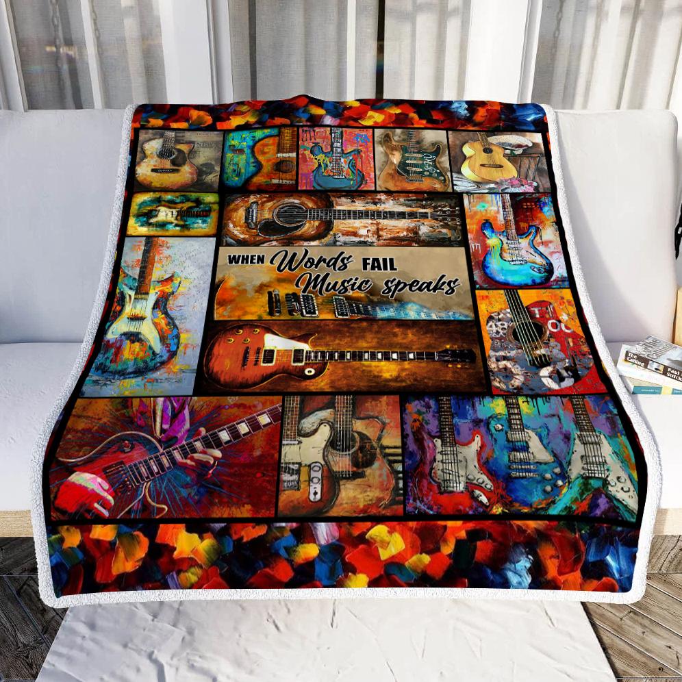 When Words Fail Music Speaks – Guitar Throw Blanket