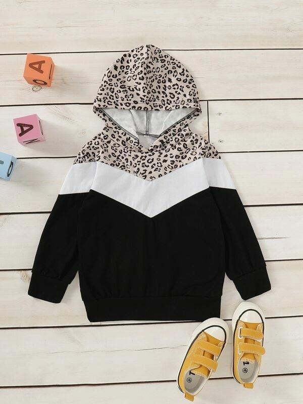 Toddler Girls Cut And Sew Leopard Pattern Hoodie