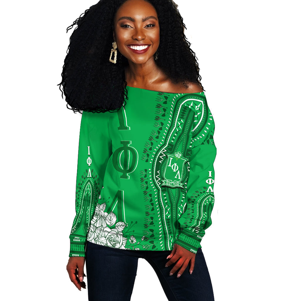 Iota Phi Lambda Personalised Off Shoulder Sweater White Rose Dashiki Design Lt7