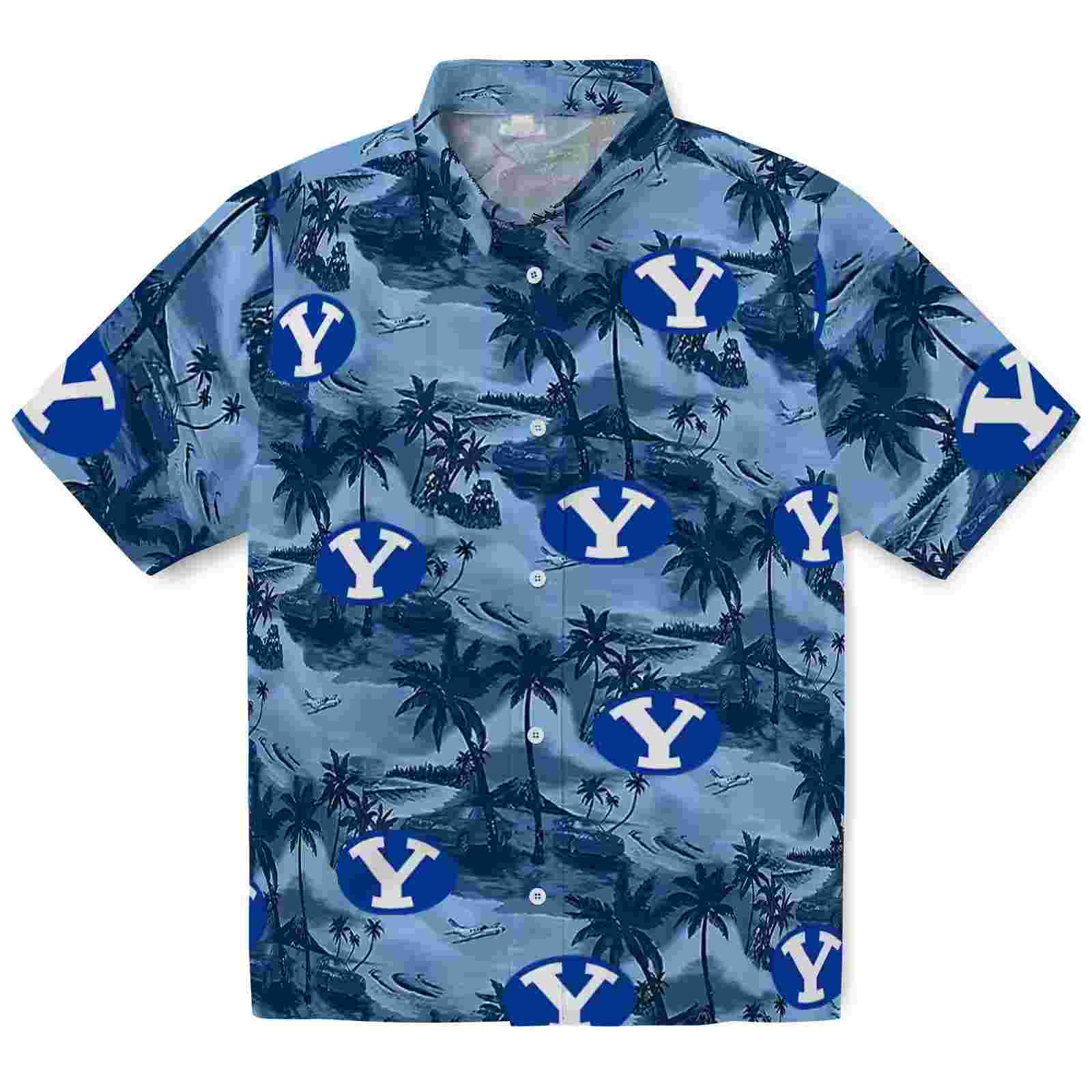 Byu Cougars Coastal Palms Blue Hawaiian Shirt