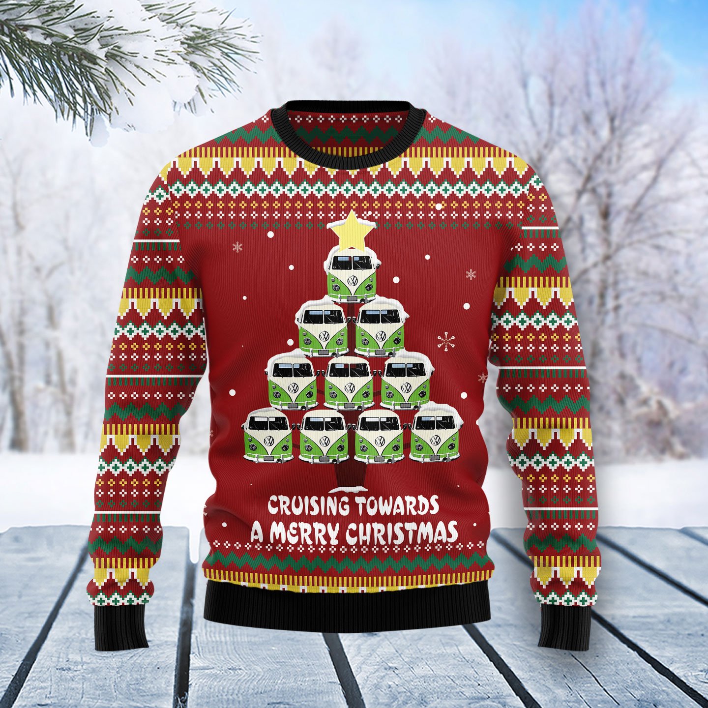 VW Bus Christmas Tree T3010 Ugly Christmas Sweater unisex womens & mens, couples matching, friends, funny family sweater gifts (plus size available)