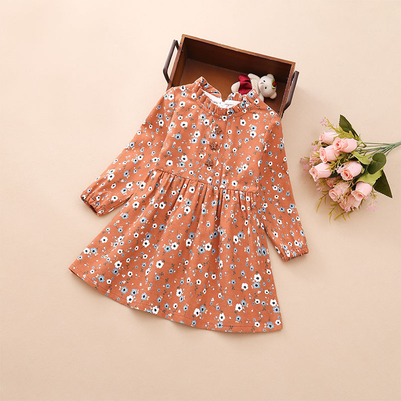 2021 Girls Dress Cotton Spring Autumn Long Sleeve Casual Printed Flower Dresses For Girls Princess Kids Costumes 3 5 6 7 8 Year alx