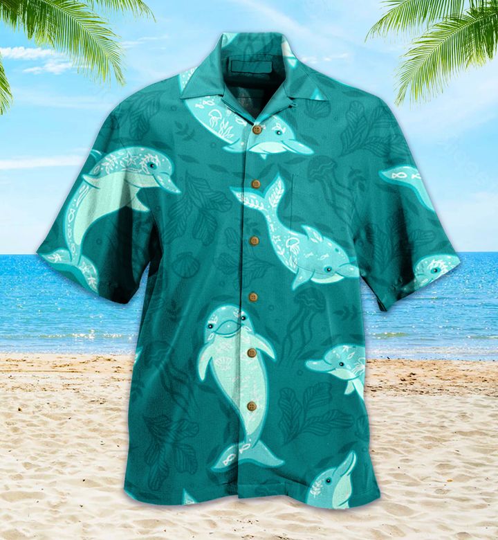 Dolphin Cute Green Hawaii Shirt Ha89108