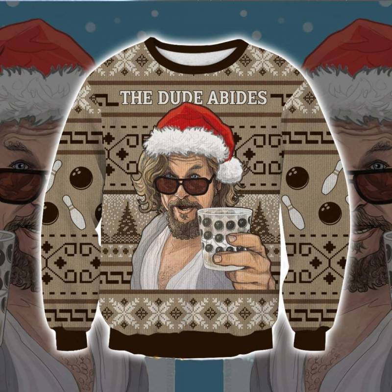 The Big Lebowski The Dude Abides Knitting Pattern 3D Print Ugly Christmas Sweatshirt