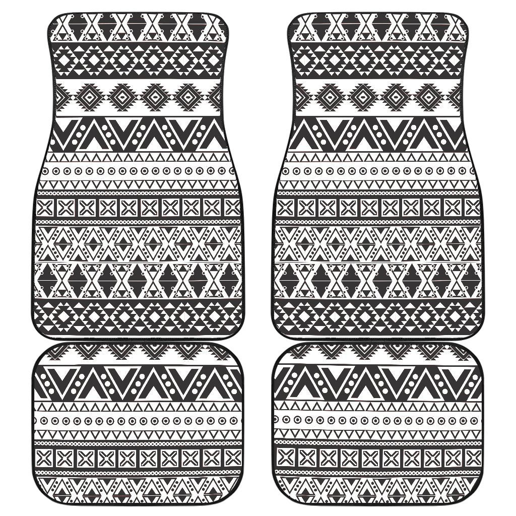 Dark Grey Aztec Pattern Print Front And Back Car Floor Mats, Front Car Mat