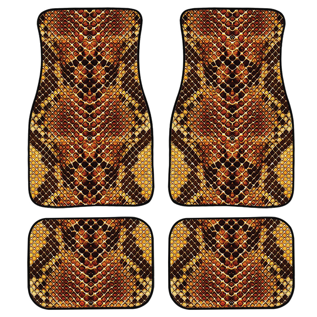 Yellow And Brown Snakeskin Print Front And Back Car Floor Mats, Front Car Mat