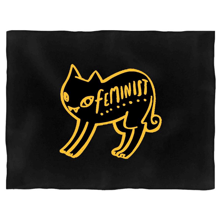 Black Cat Feminist Witchy Woman Society Cat Love Black Magic Kitten Blanket