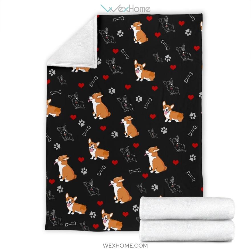 Corgi Patterns Black Premium Blanket Dog Lovers Blanket