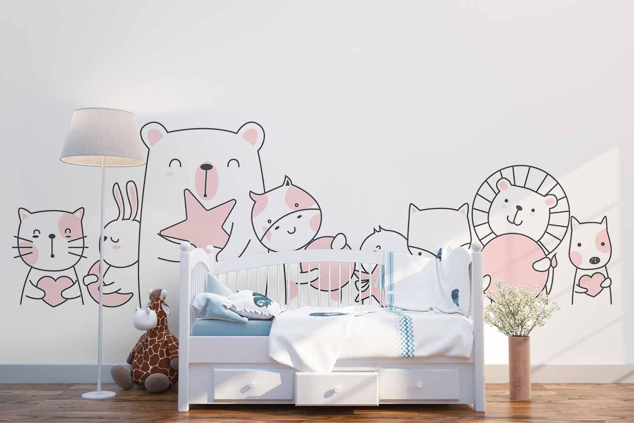 3D Cartoon Animals Stick Figure Wall Mural Wallpaper 36