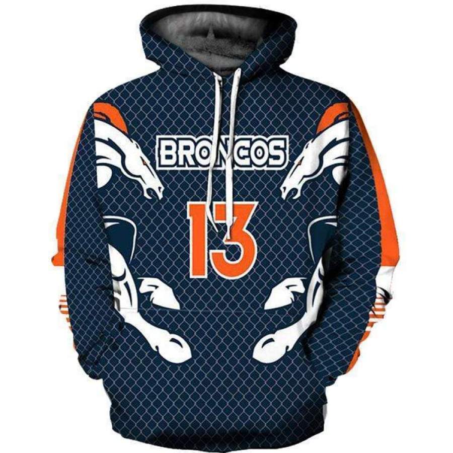 3D Denver Broncos Hooded Pocket Pullover Sweater