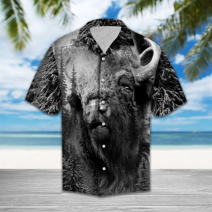 Wild Bison Grey Hawaiian Shirt Pre10402