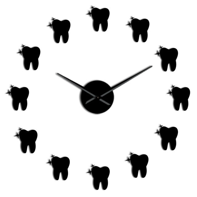 Contemporary Acrylic Mirror Effect Tooth 3D Diy Dentist Teeth Dental Office Home Decor Wall Clock A68