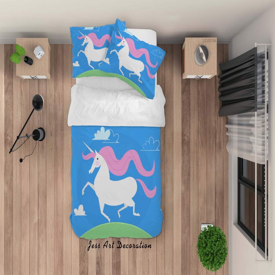 3D Blue Unicorn Quilt Cover Set Bedding Set Duvet Cover Pillowcases SF47