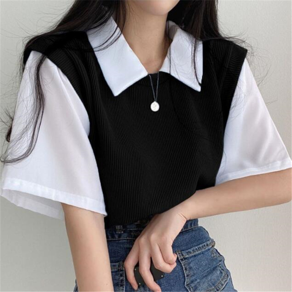 2022 Sweet Vintage Casual Shirt Turn Down Collar Basic Loose Oversize Short Sleeve Female Women Student Shirts Fashion New Tops alx