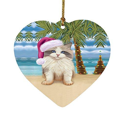 Summertime Ragdoll Kitten On Beach Christmas Heart Ornament Por2315