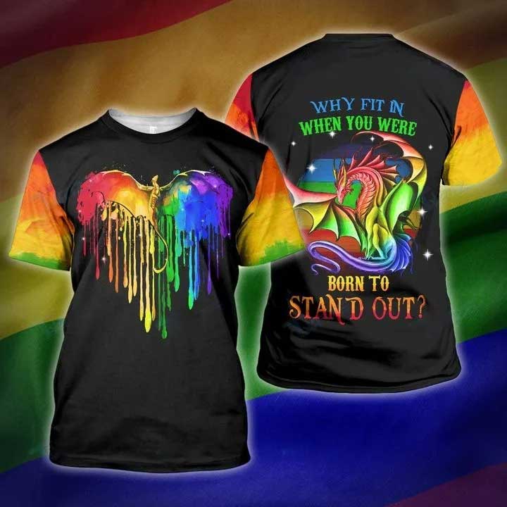 Heart Dragon Lgbt Why Fit In When You Were Born To Stand Out 3D All Over Printed Shirt, Lgbt Pride Shirt